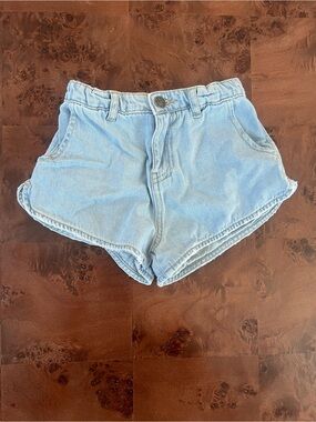 Tocoto Vintage Light Wash high rise Denim Kids' Shorts with Curved Hem